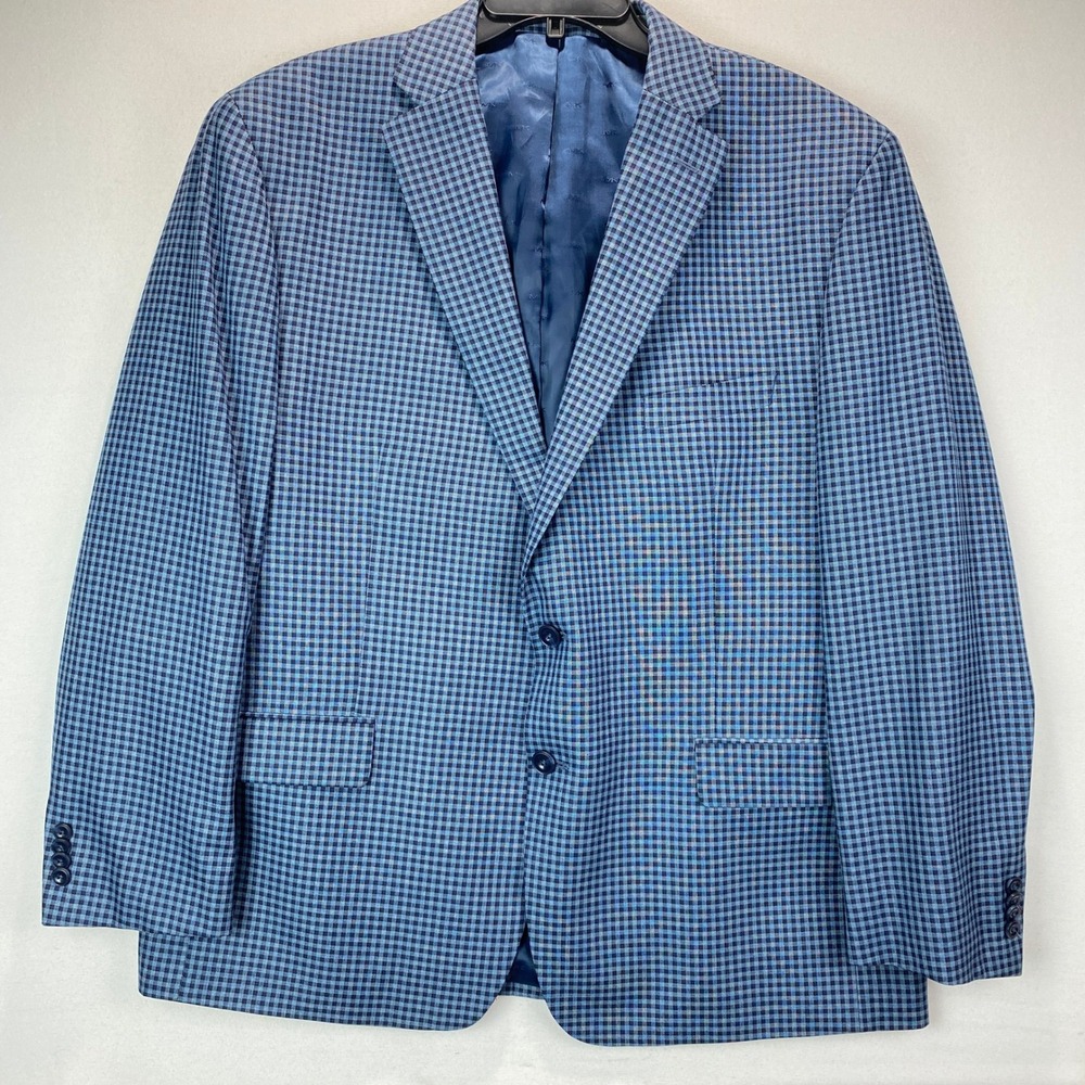 Michael Kors Sport Coat Mens 48R Blue Micro-Check Two-Button Blazer Jacket